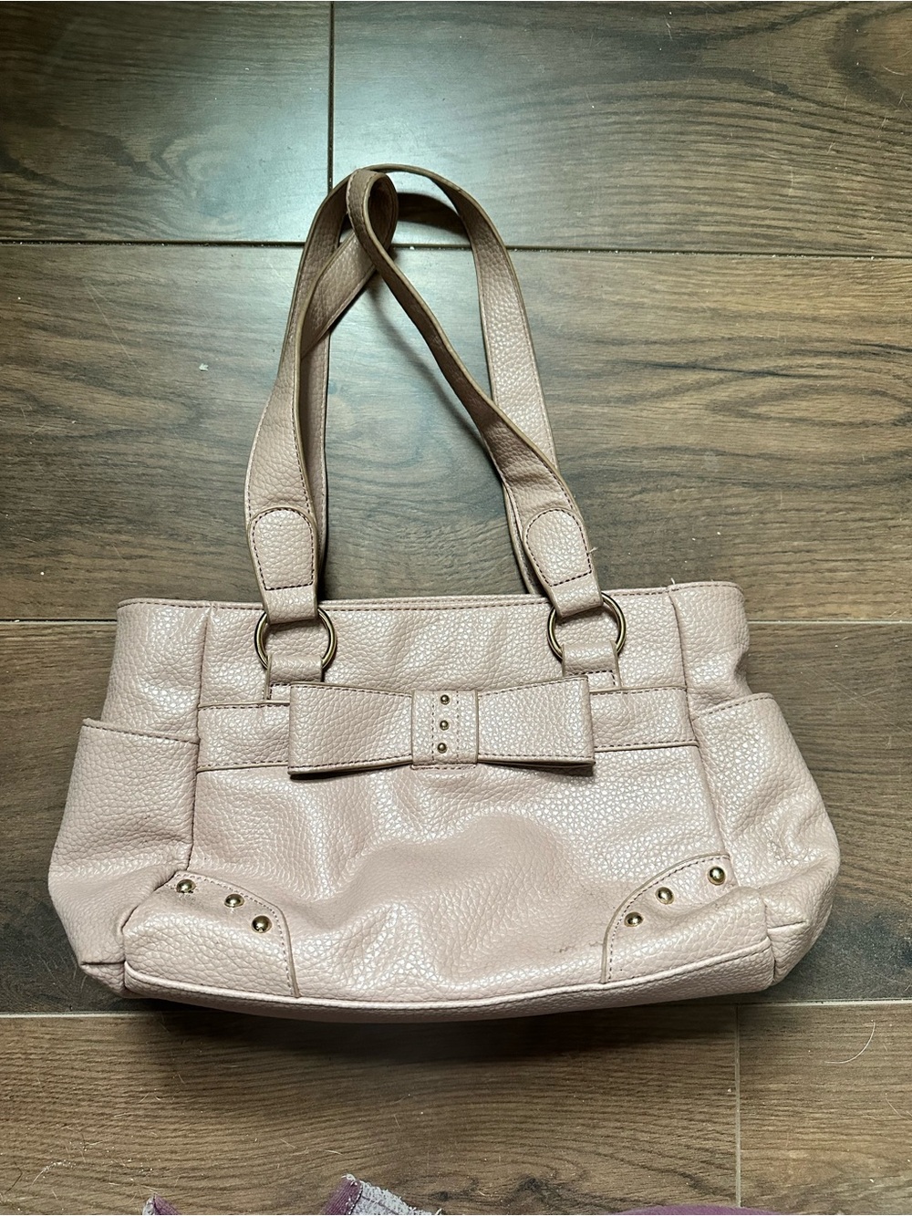 Women's Pink Bow-Accent Pebbled Shoulder Bag